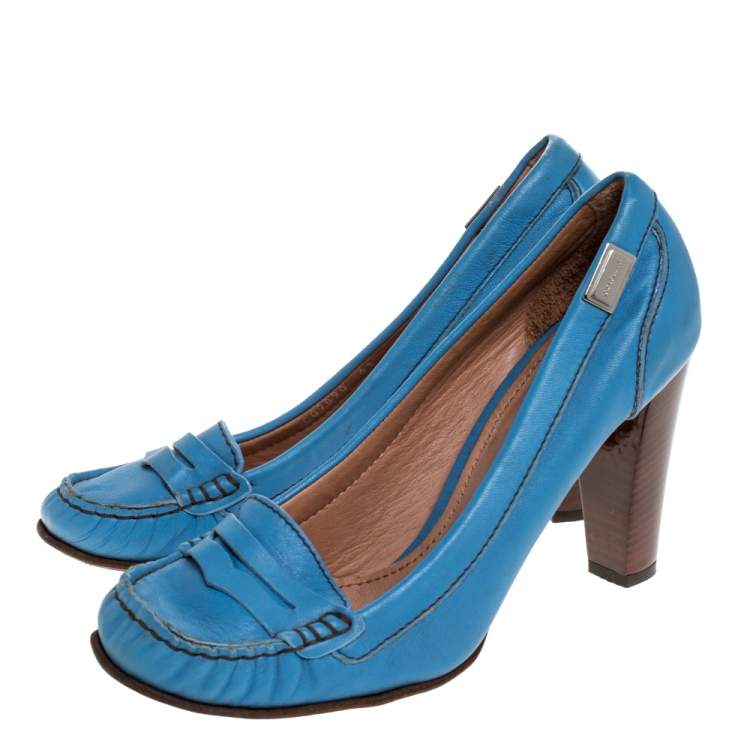 Pre Owned Dolce & Gabbana Blue Leather Loafer Pumps Size 41