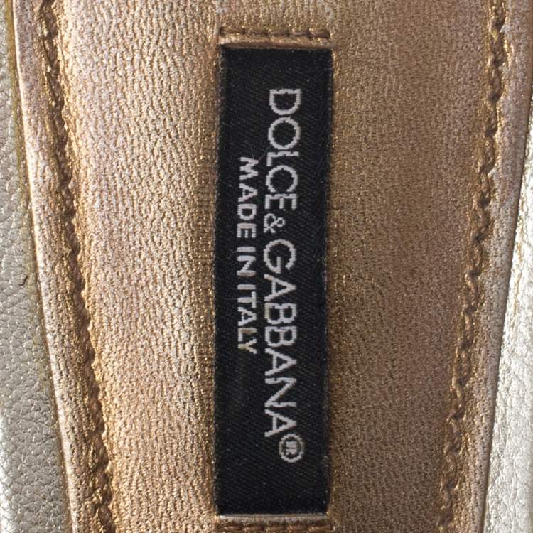 Pre Owned Dolce & Gabbana Metallic Gold Leather Thong Slide Sandals Size 40