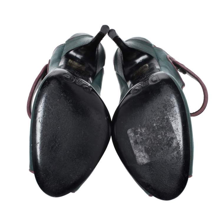 Pre Owned Dolce & Gabbana Green Leather Mary Jane Peep Toe Pumps Size 40 