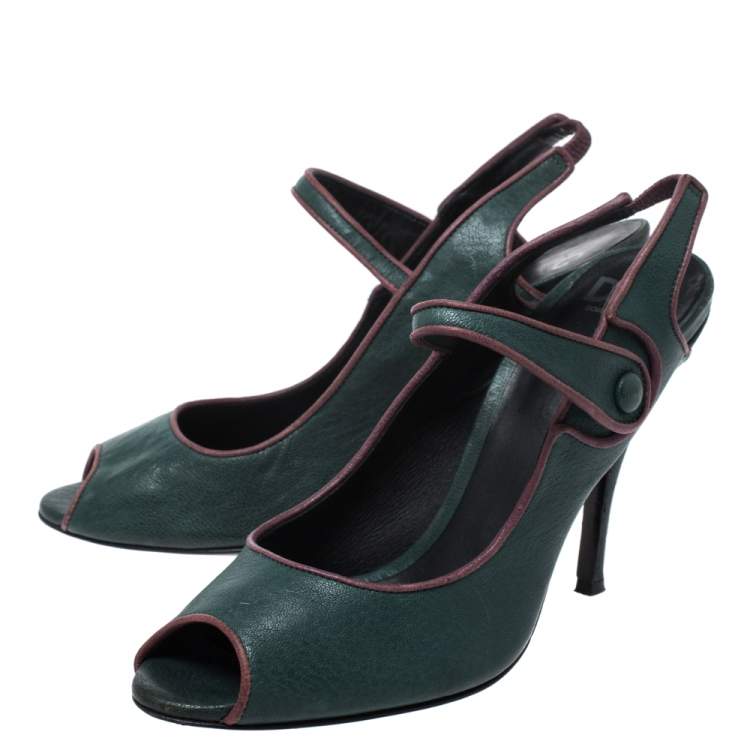 Pre Owned Dolce & Gabbana Green Leather Mary Jane Peep Toe Pumps Size 40 