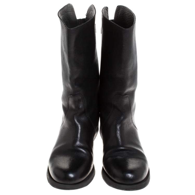 Pre Owned Dolce & Gabbana Black Leather Mid Calf Boots Size 37.5