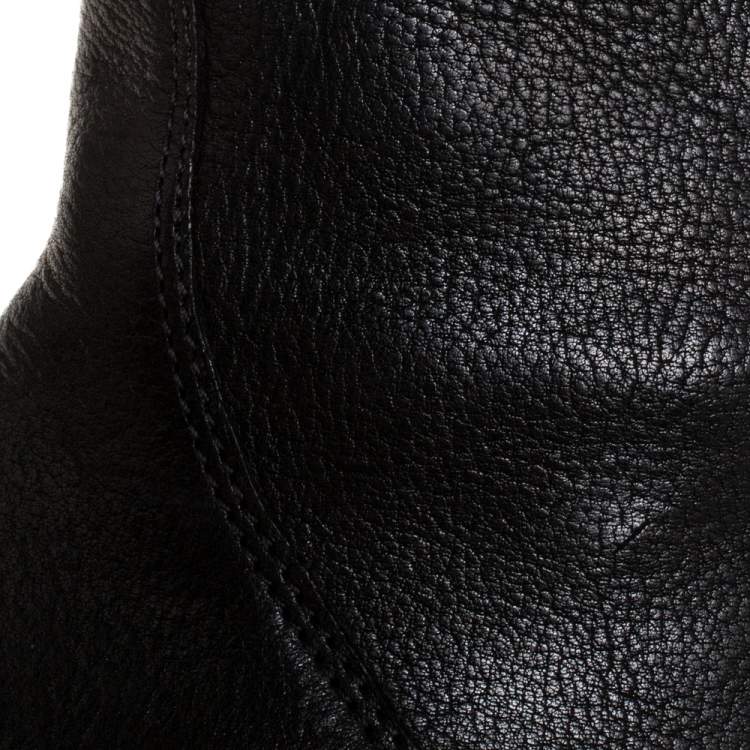 Pre Owned Dolce & Gabbana Black Leather Mid Calf Boots Size 37.5