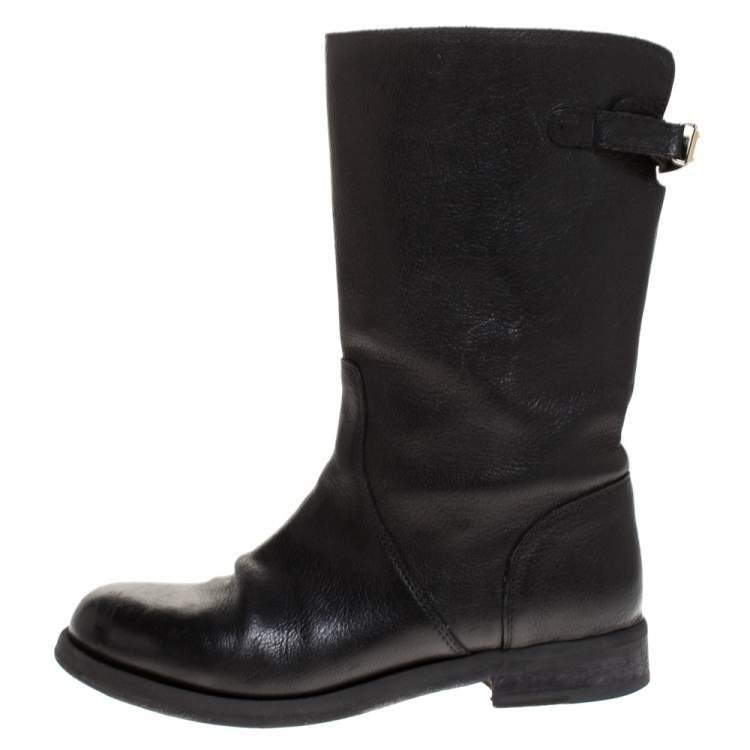 Pre Owned Dolce & Gabbana Black Leather Mid Calf Boots Size 37.5