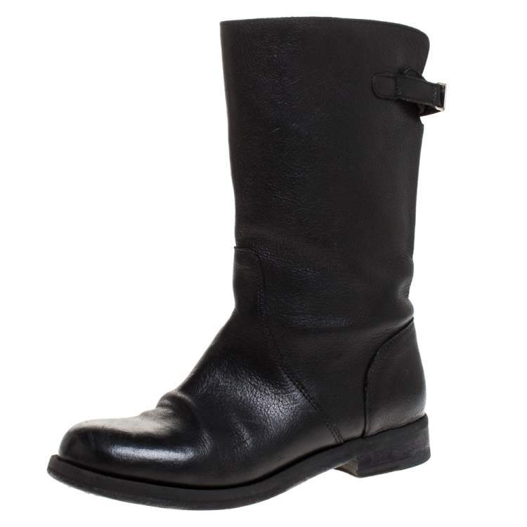 Pre Owned Dolce & Gabbana Black Leather Mid Calf Boots Size 37.5