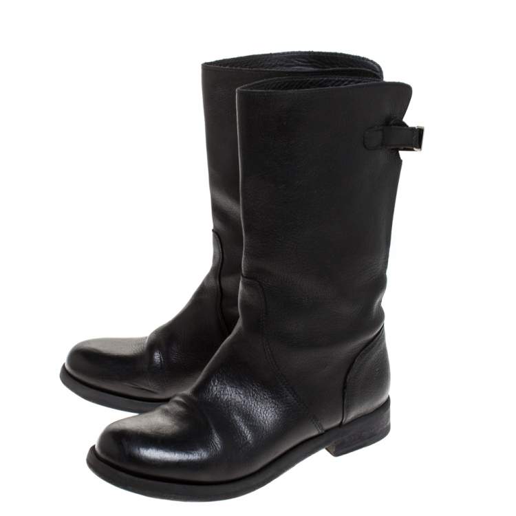 Pre Owned Dolce & Gabbana Black Leather Mid Calf Boots Size 37.5