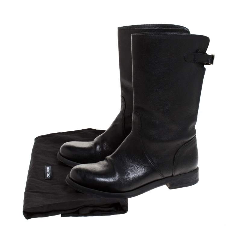 Pre Owned Dolce & Gabbana Black Leather Mid Calf Boots Size 37.5