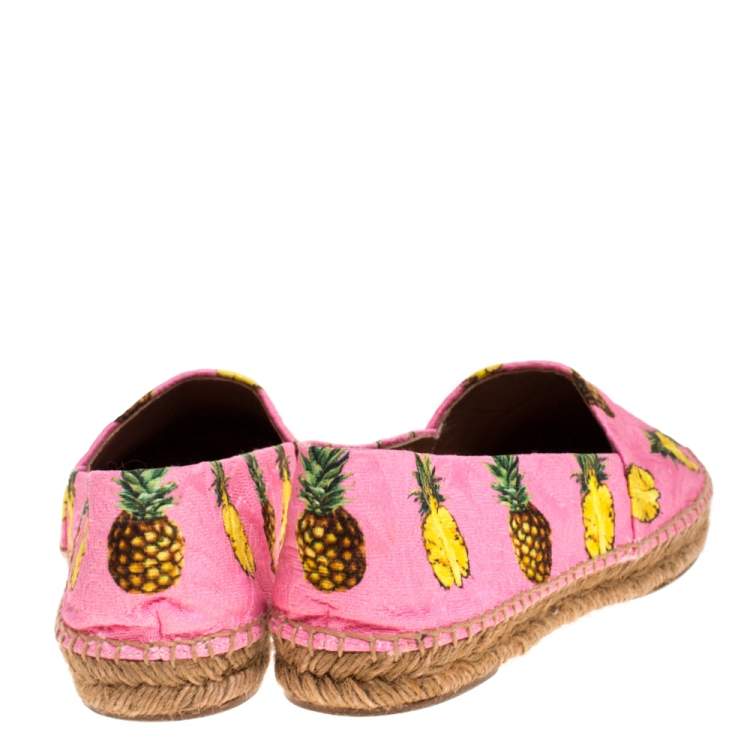 Pre Owned Dolce & Gabbana Pink/Yellow Pineapple Print Brocade Espadrilles Size 40