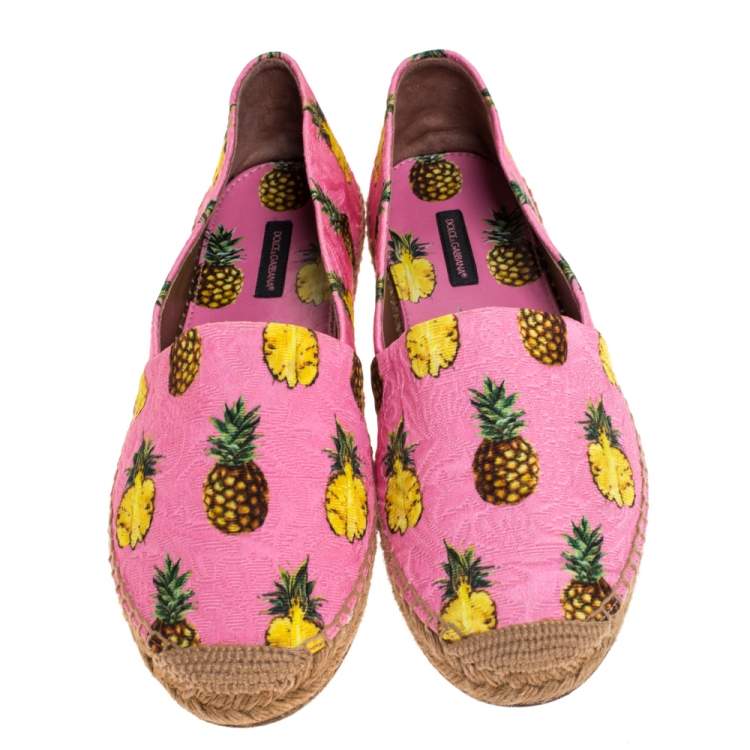 Pre Owned Dolce & Gabbana Pink/Yellow Pineapple Print Brocade Espadrilles Size 40