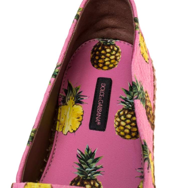 Pre Owned Dolce & Gabbana Pink/Yellow Pineapple Print Brocade Espadrilles Size 40