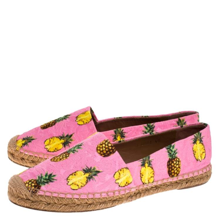 Pre Owned Dolce & Gabbana Pink/Yellow Pineapple Print Brocade Espadrilles Size 40
