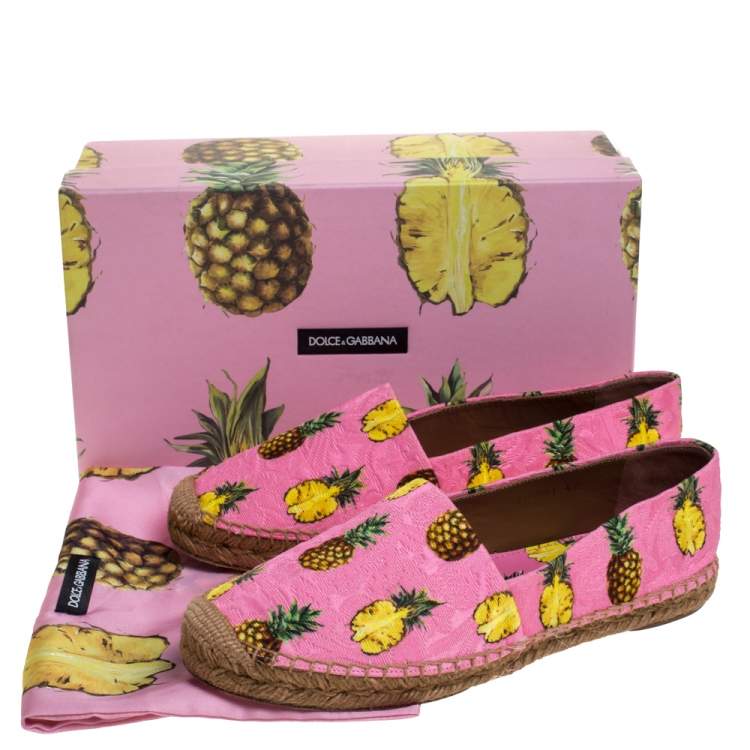 Pre Owned Dolce & Gabbana Pink/Yellow Pineapple Print Brocade Espadrilles Size 40