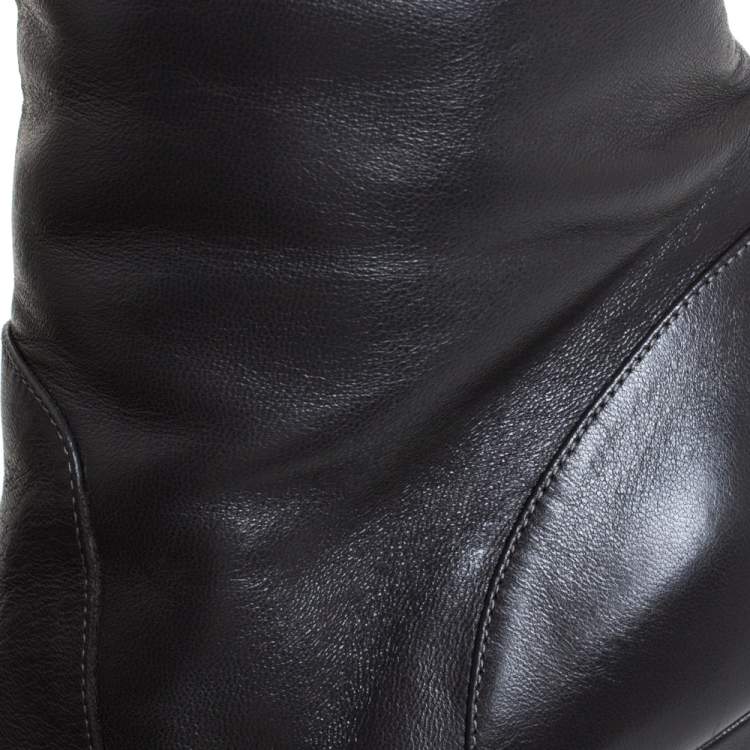 Pre Owned Dolce & Gabbana Black Leather Knee Length Platform Boots Size 36