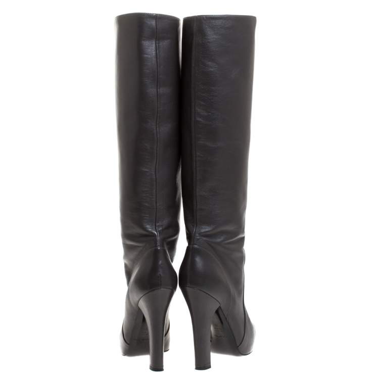 Pre Owned Dolce & Gabbana Black Leather Knee Length Platform Boots Size 36
