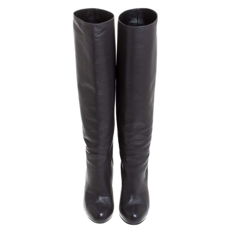 Pre Owned Dolce & Gabbana Black Leather Knee Length Platform Boots Size 36