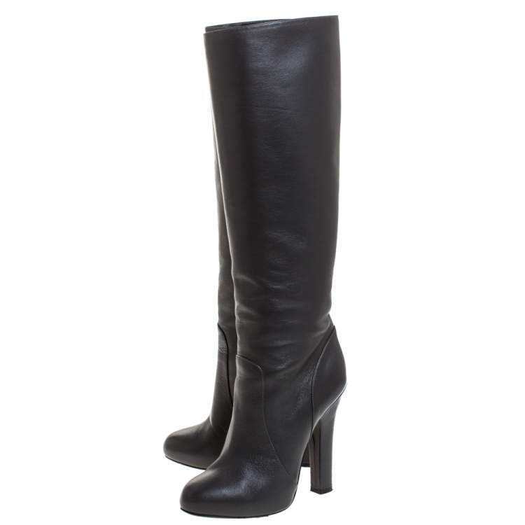 Pre Owned Dolce & Gabbana Black Leather Knee Length Platform Boots Size 36