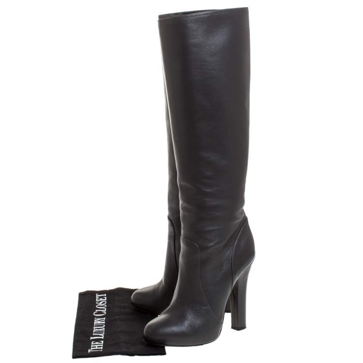 Pre Owned Dolce & Gabbana Black Leather Knee Length Platform Boots Size 36