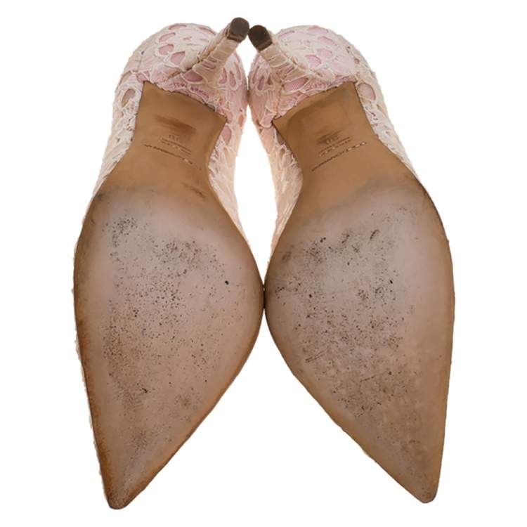 Pre Owned Dolce & Gabbana Beige Lace Pointed Toe Pumps Size 38