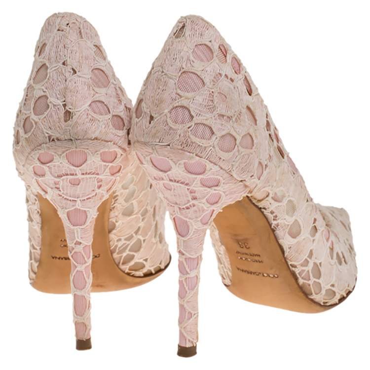 Pre Owned Dolce & Gabbana Beige Lace Pointed Toe Pumps Size 38