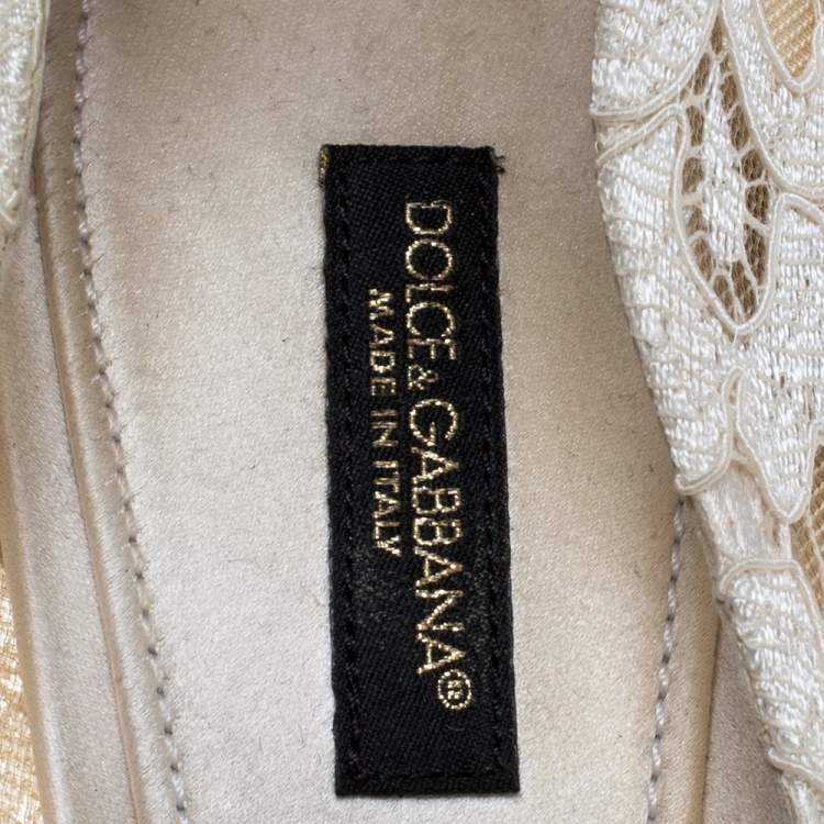 Pre Owned Dolce & Gabbana Off-white Lace And Satin Peep Toe Pumps Size 39.5