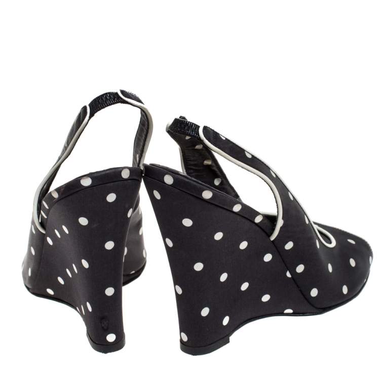 Pre Owned Dolce & Gabbana Black Satin Polka Dot Slingback Wedges Size 38
