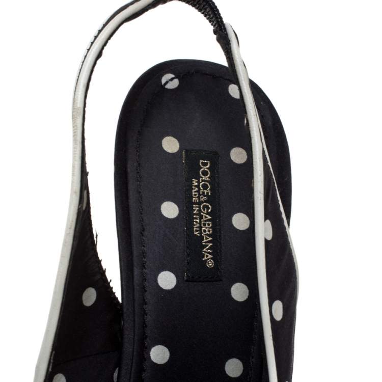 Pre Owned Dolce & Gabbana Black Satin Polka Dot Slingback Wedges Size 38