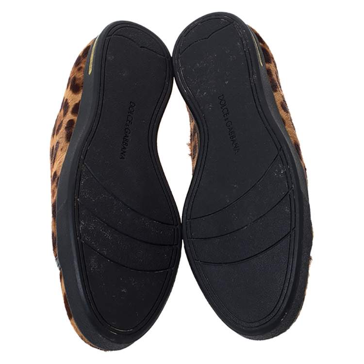 Pre Owned Dolce & Gabbana Brown Leopard Print Calf Hair Low Top Sneakers Size 37.5