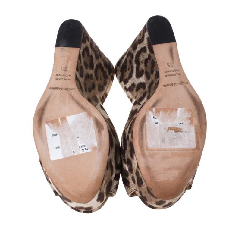 Pre Owned Dolce & Gabbana Leopard Print Canvas Wedge Platform Sandals Size 35