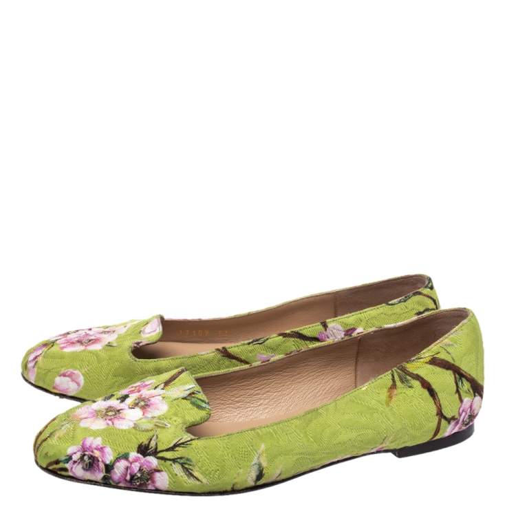 Pre Owned Dolce & Gabbana Multicolor Floral Print Brocade Flat Smoking Slippers Size 37