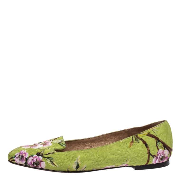 Pre Owned Dolce & Gabbana Multicolor Floral Print Brocade Flat Smoking Slippers Size 37