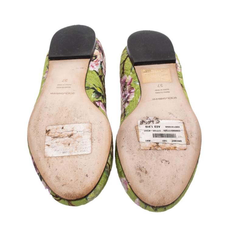 Pre Owned Dolce & Gabbana Multicolor Floral Print Brocade Flat Smoking Slippers Size 37