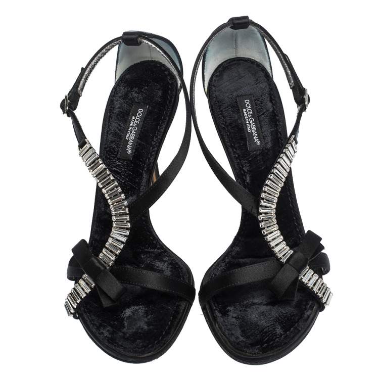 Pre Owned Dolce & Gabbana Black Embellished Satin Ankle Strap Sandals Size 36