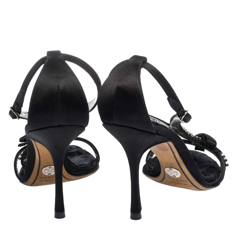 Pre Owned Dolce & Gabbana Black Embellished Satin Ankle Strap Sandals Size 36