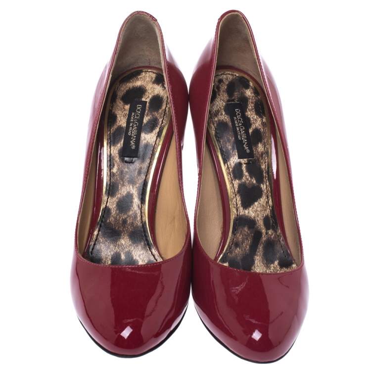Pre Owned Dolce & Gabbana Red Patent Leather Round Toe Pumps Size 37