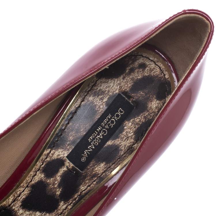 Pre Owned Dolce & Gabbana Red Patent Leather Round Toe Pumps Size 37