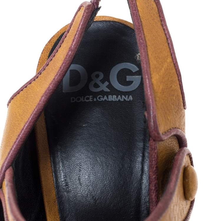 Pre Owned Dolce & Gabbana Tan Leather Mary Jane Peep Toe Pumps Size 39