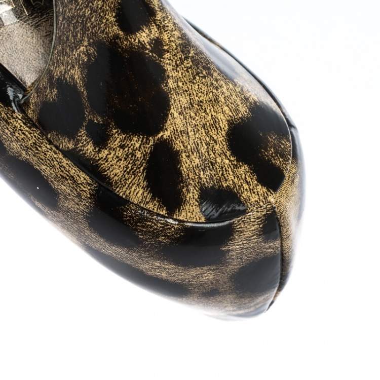 Pre Owned Dolce & Gabbana Leopard Print Patent Leather Platform Pumps Size 40