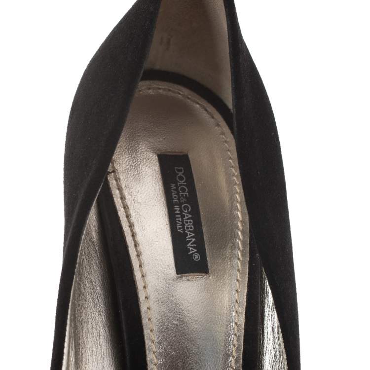 Pre Owned Dolce & Gabbana Black Suede And Gold Leather Peep Toe Buckle Pumps Size 41