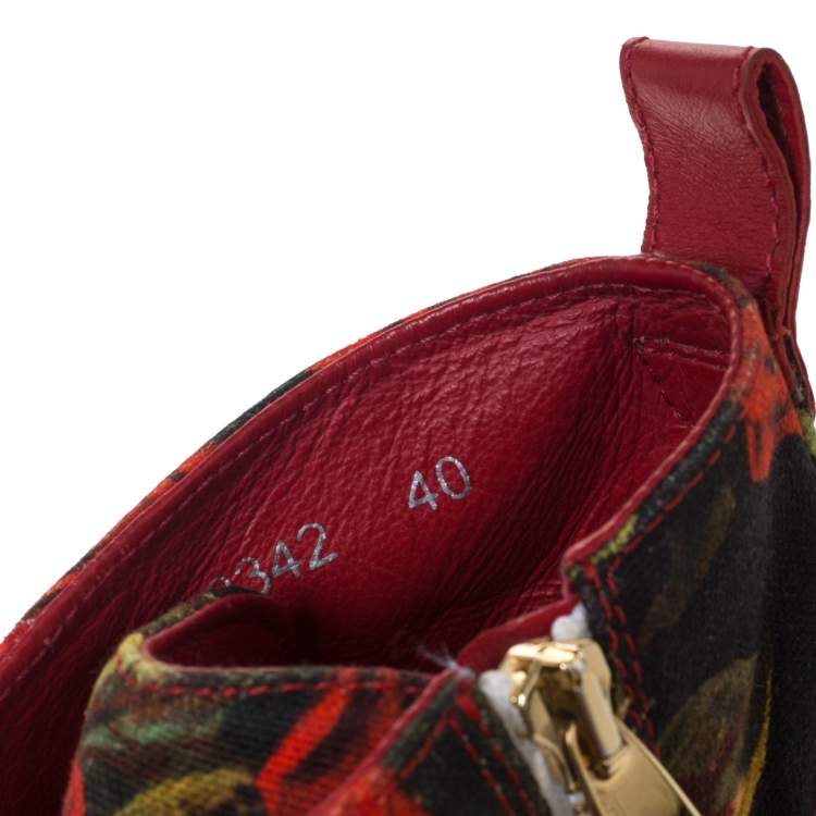 Pre Owned Dolce & Gabbana Red/Black Rose Print Canvas High Top Sneakers Size 40