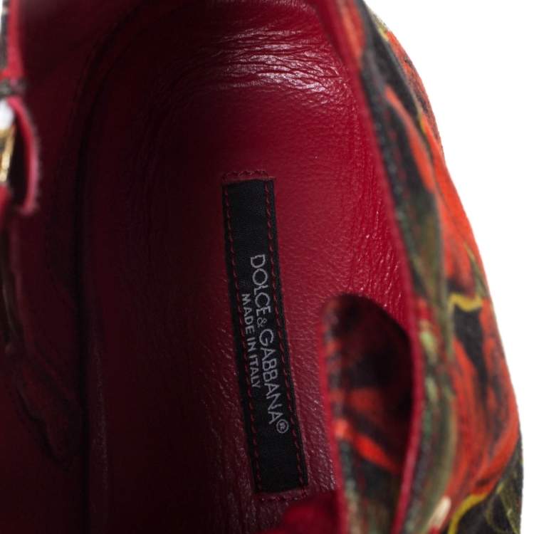 Pre Owned Dolce & Gabbana Red/Black Rose Print Canvas High Top Sneakers Size 40