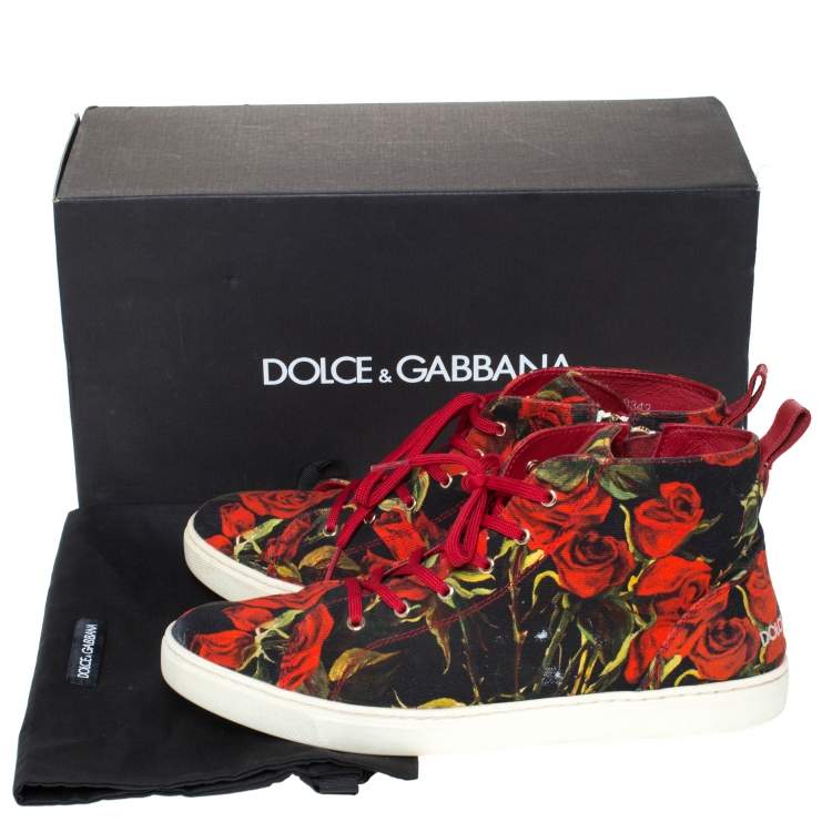 Pre Owned Dolce & Gabbana Red/Black Rose Print Canvas High Top Sneakers Size 40