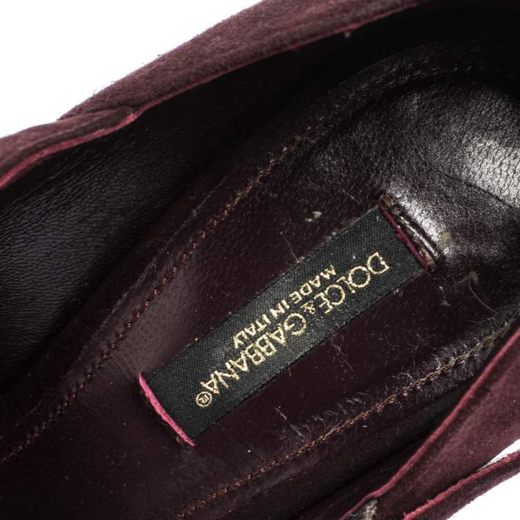 Pre Owned Dolce & Gabbana Burgundy Suede Mary Jane Crystal Embellished Heel Pumps Size 36
