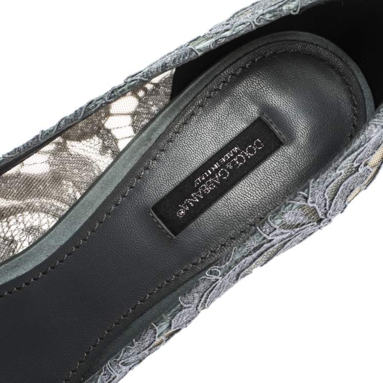 Pre Owned Dolce & Gabbana Grey Crystal Embellished Lace Bellucci Pointed Toe Pumps Size 39
