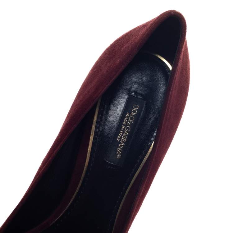 Pre Owned Dolce & Gabbana Brown Suede Logo Studded Block Heel Pumps Size 37
