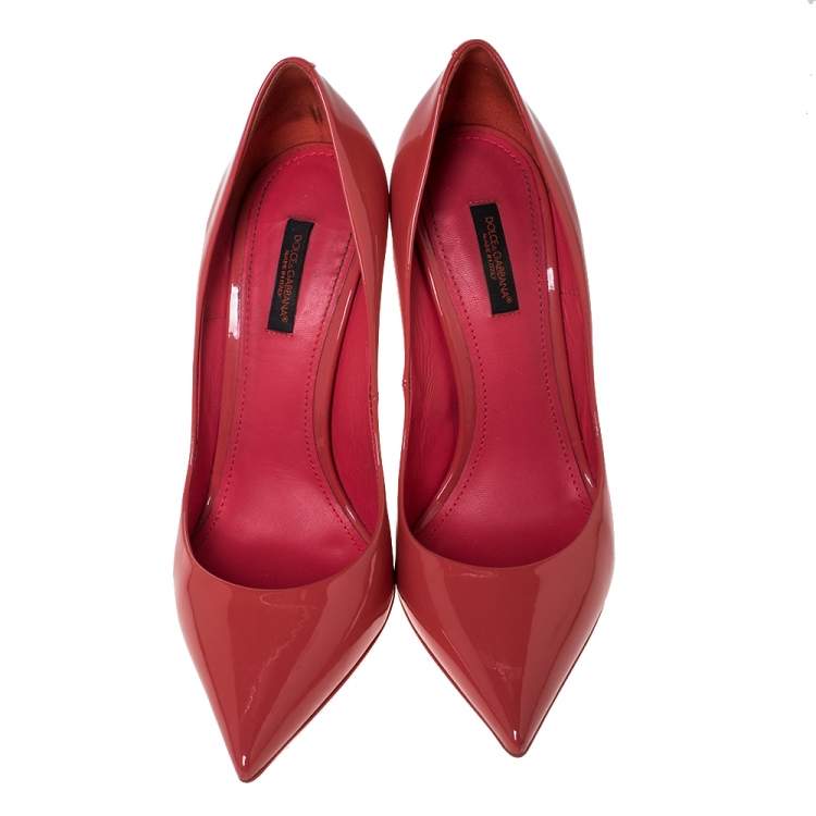 Pre Owned Dolce & Gabbana Coral Pink Patent Leather Pointed Toe Pumps Size 39