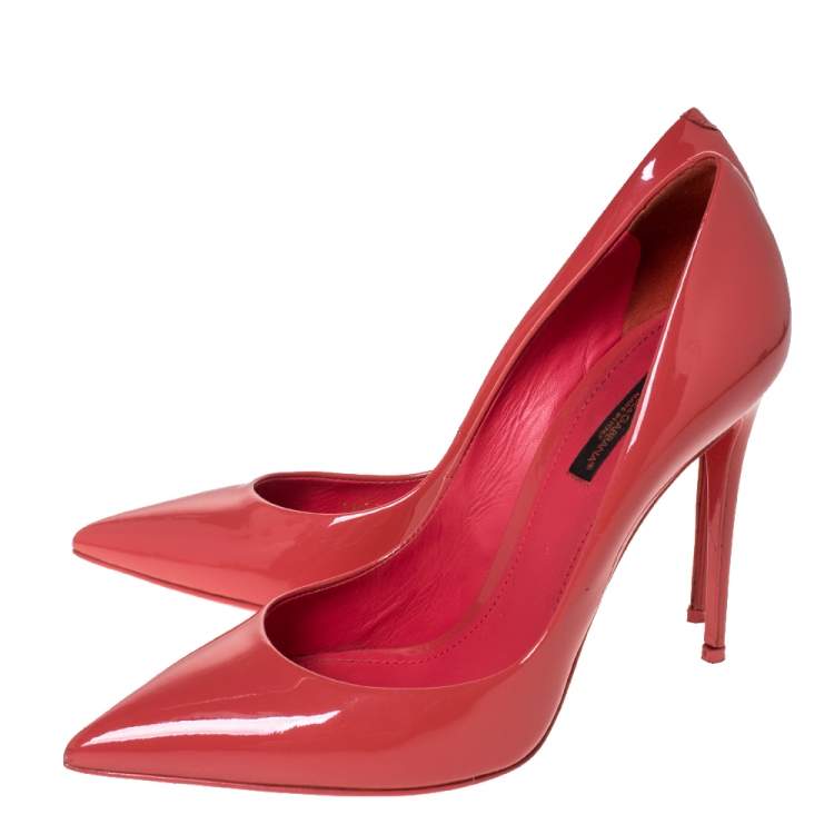 Pre Owned Dolce & Gabbana Coral Pink Patent Leather Pointed Toe Pumps Size 39
