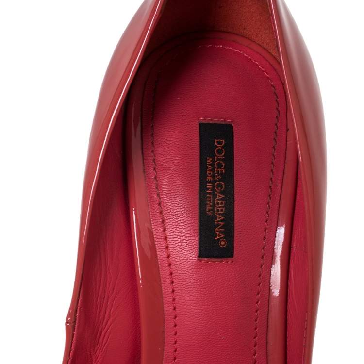 Pre Owned Dolce & Gabbana Coral Pink Patent Leather Pointed Toe Pumps Size 39