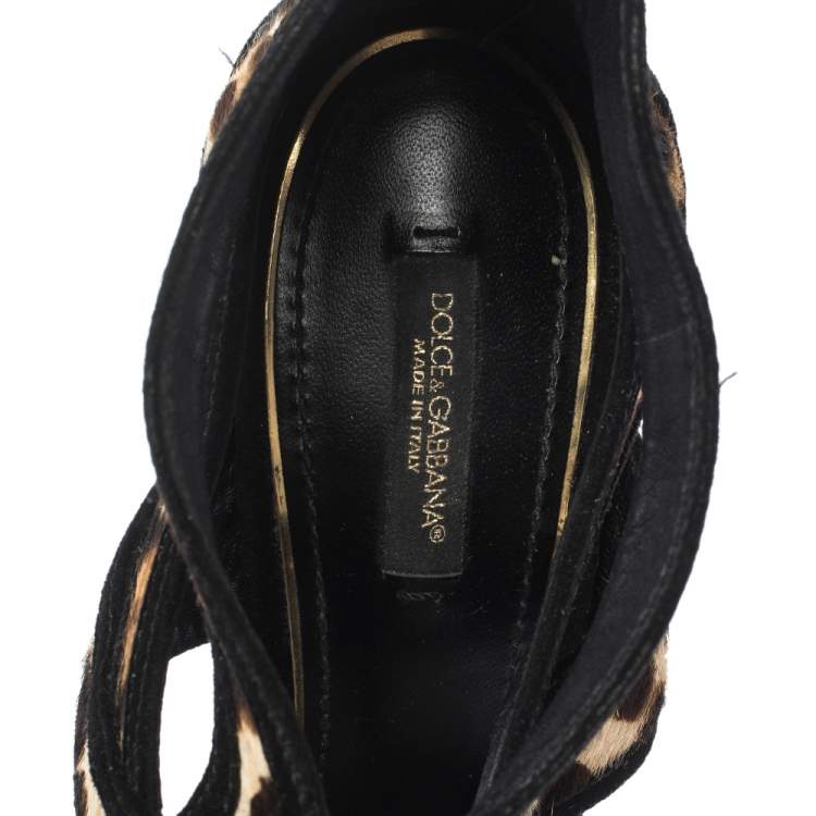 Pre Owned Dolce & Gabbana Leopard Print Pony Hair And Suede Leather Trim Cut Out Gladiator Sandals Size 39