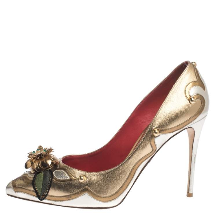 Dolce & Gabbana Metallic Gold/Silver Leather Metal Flower And Stud  Embellished Pointed Toe Pumps Size 39 Dolce & Gabbana | TLC