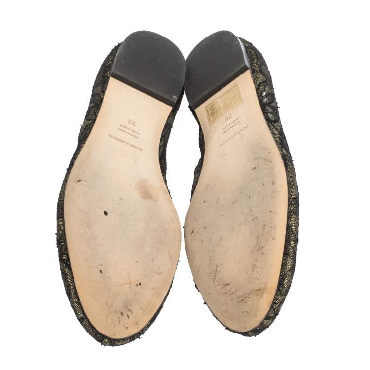 Pre Owned Dolce & Gabbana Black Lace And Suede Trim Ballet Flats Size 39