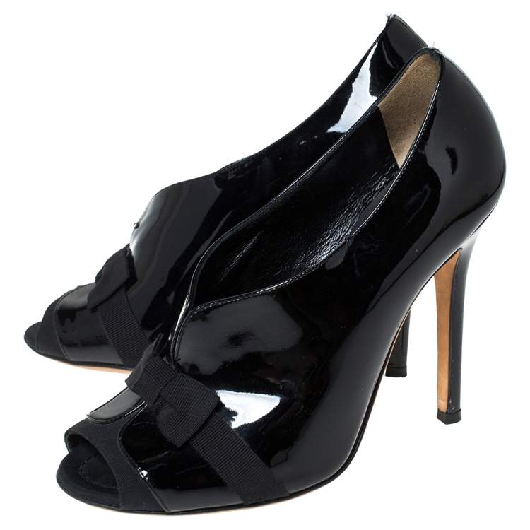 Pre Owned Dolce & Gabbana Black Patent And Grosgrain Bow Peep Toe Pumps Size 38